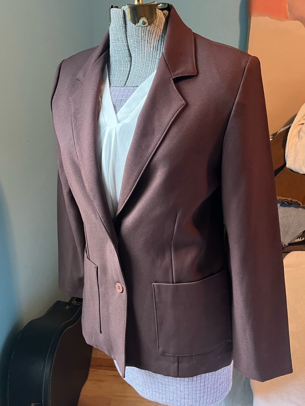 Vintage Y2K Women's Dark Brown Single-Button Tailored Blazer